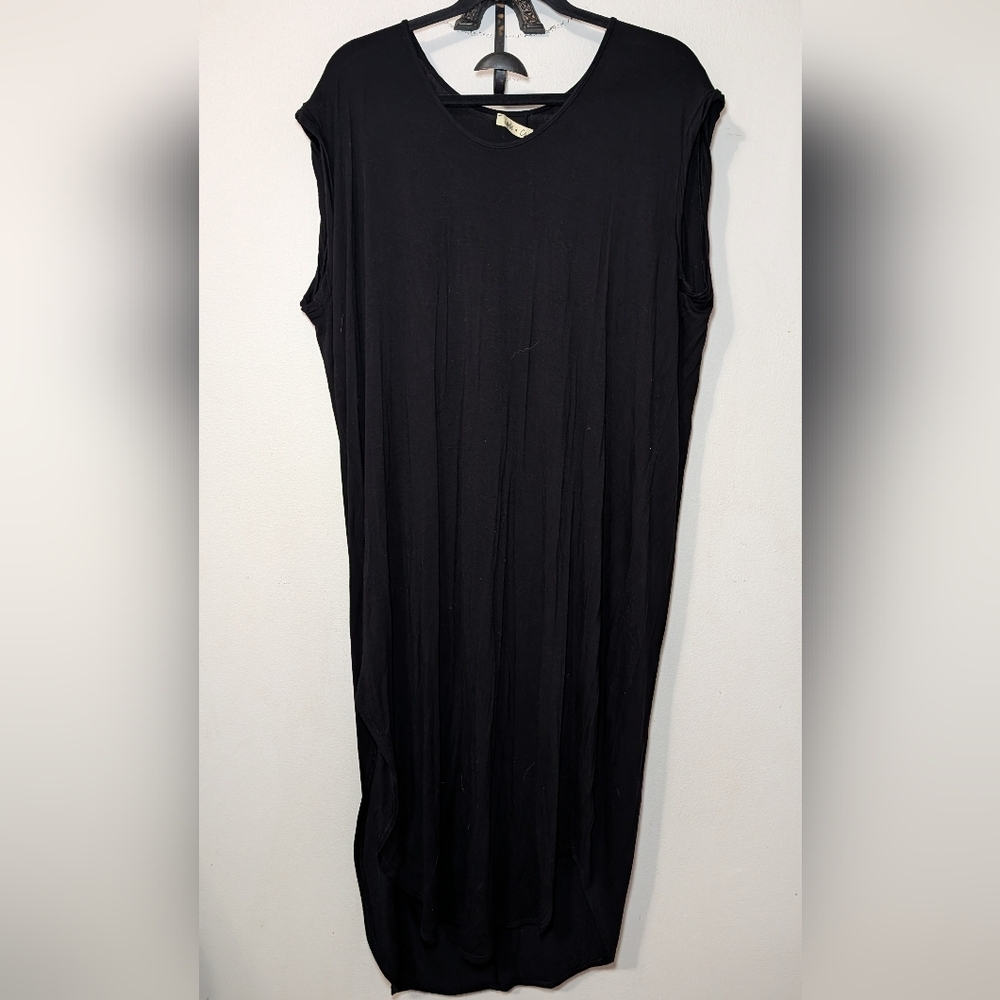 Camille & Co Black Cap Sleeve Maxi Dress Curved Hem Side Slit Women's Size XL
